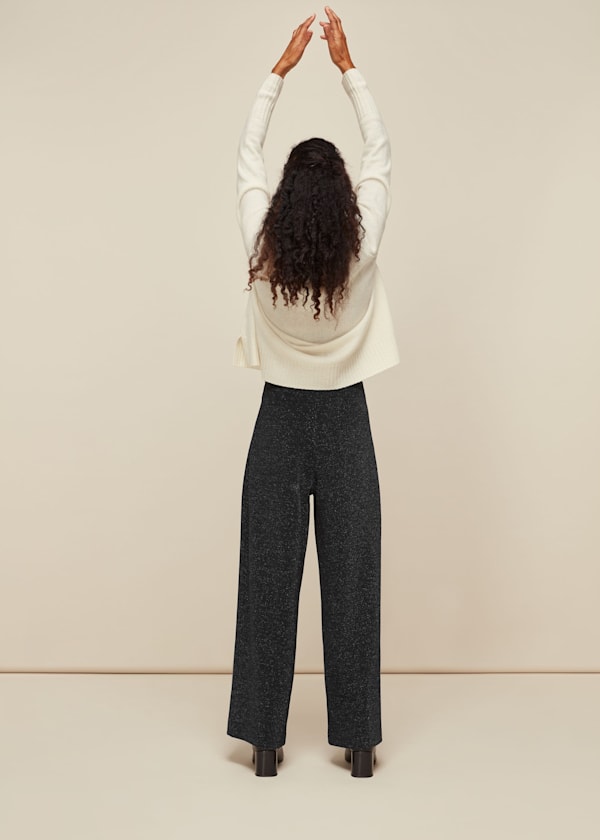 Black Sparkle Ponte Wide Leg Pants 