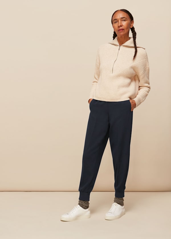 Navy Rib Cuffed Crepe Jogger