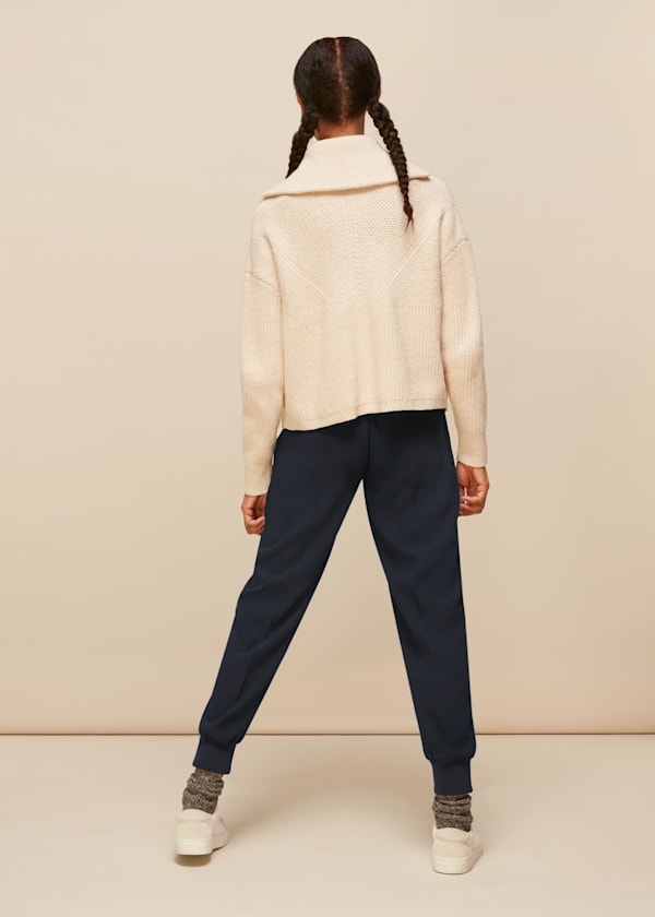 Navy Rib Cuffed Crepe Jogger