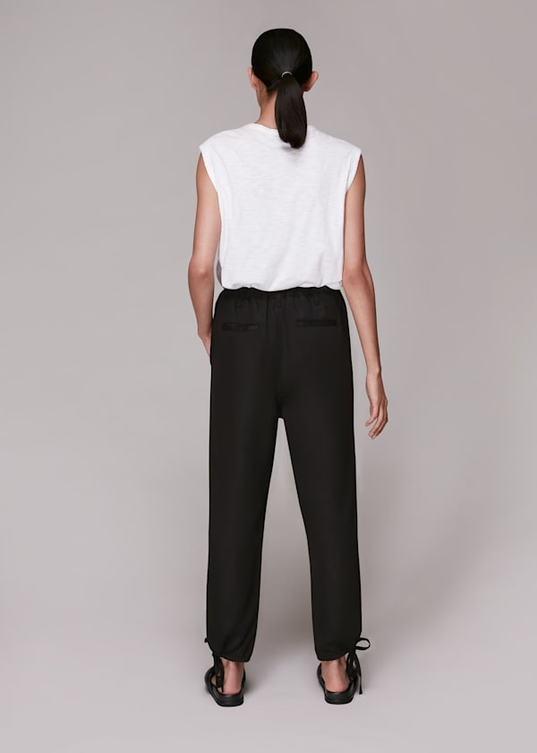 Black Washed Tie Hem Pants 