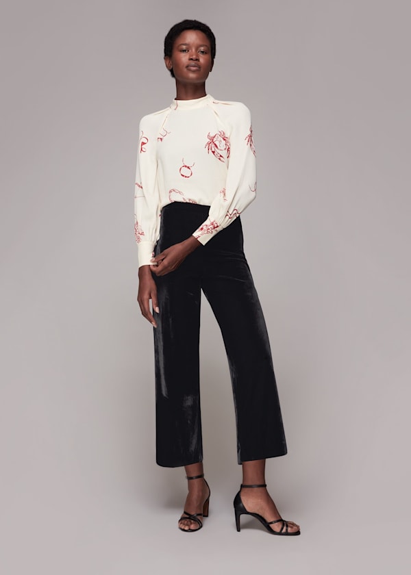 Black Velvet Wide Leg Crop Trouser