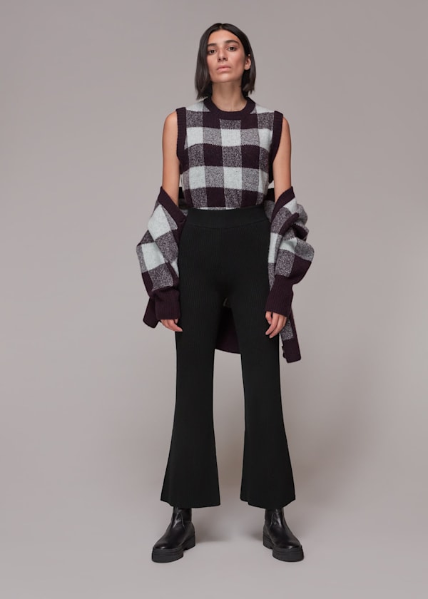 Black Knitted Ribbed Flare Trouser