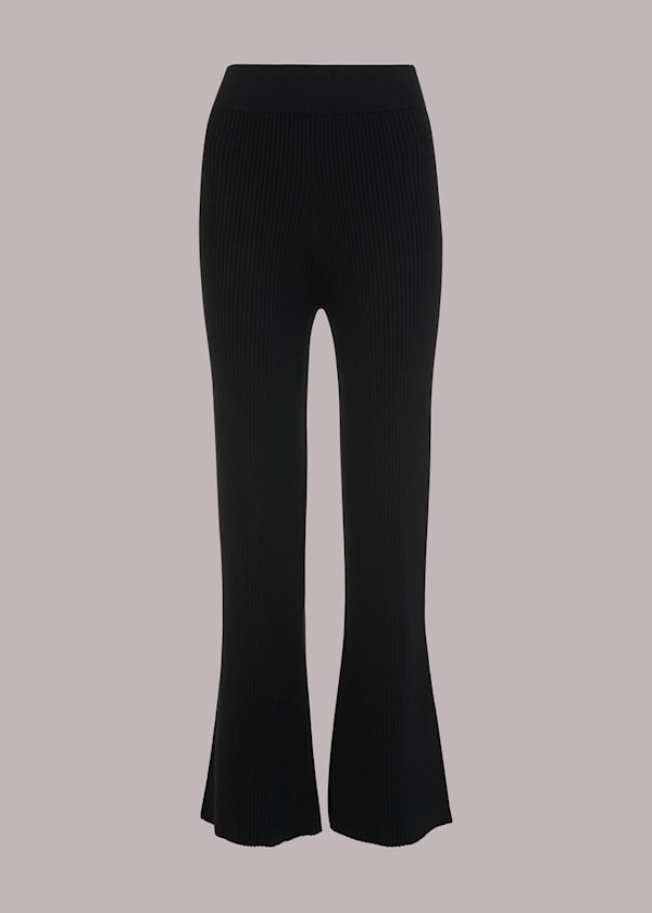 Black Knitted Ribbed Flare Trouser