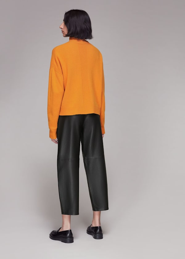 Black India Leather Pleat Pants 