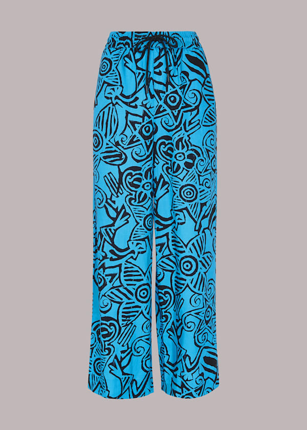Blue Starflower Print Pants 