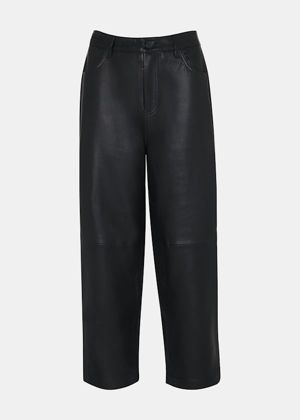 Black Leather Barrel Leg Trouser
