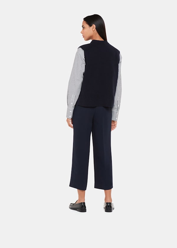 Navy Wide Leg Cropped Pants 
