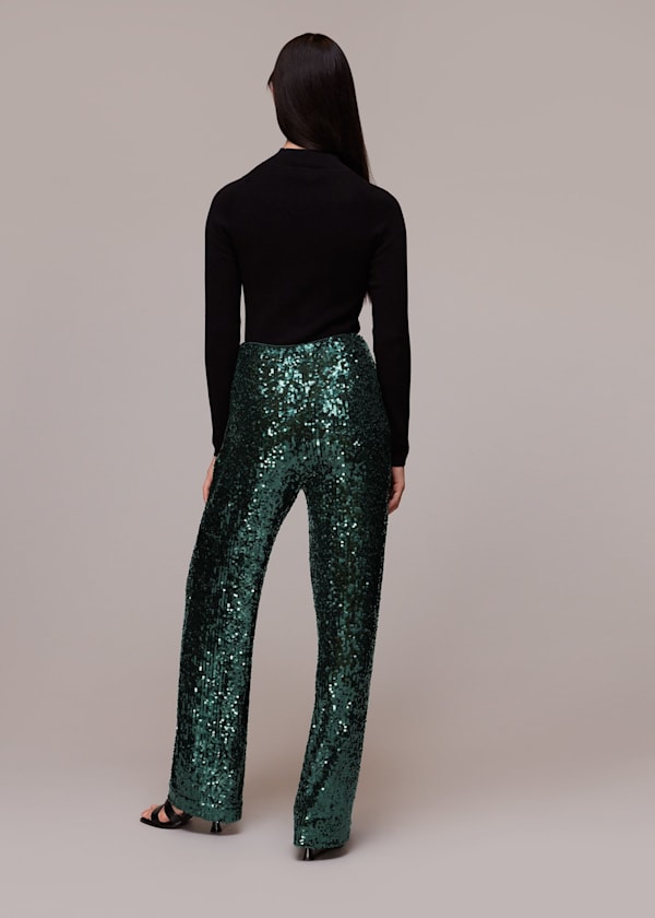 Dark Green Petra Sequin Pants 