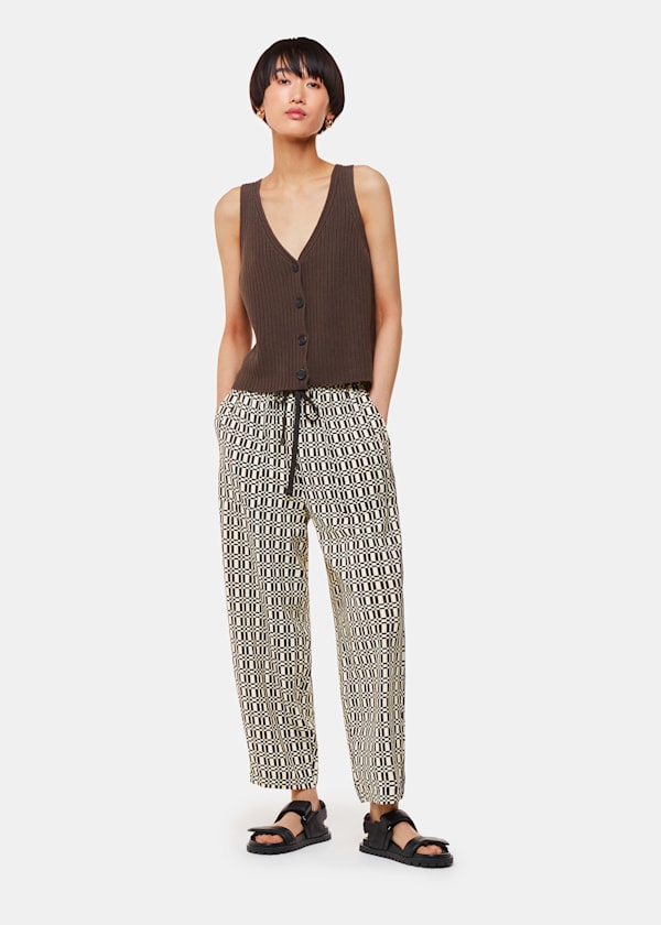 Black Link Check Print Pants 