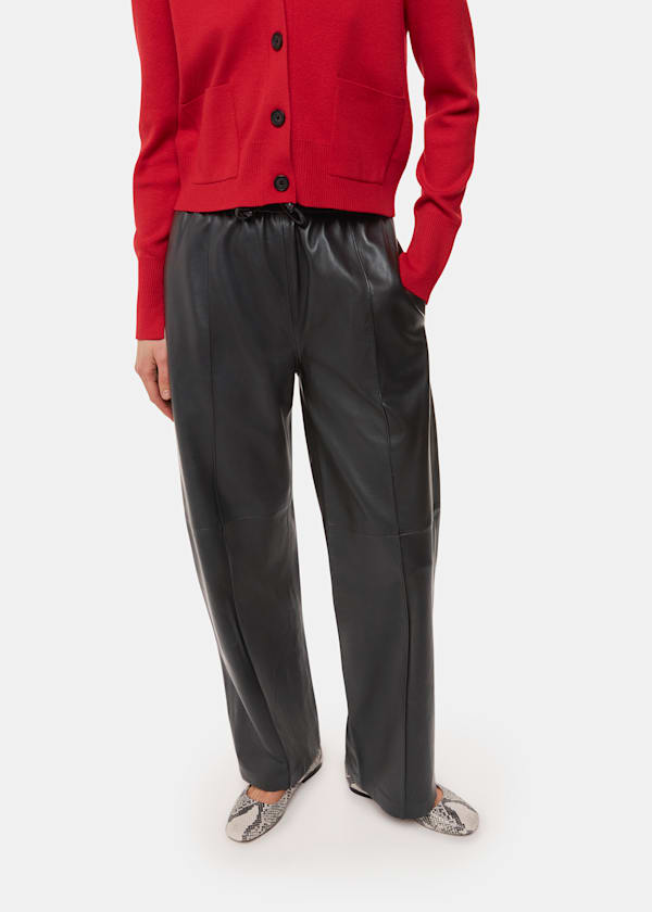 Black Elasticated Leather Pants 