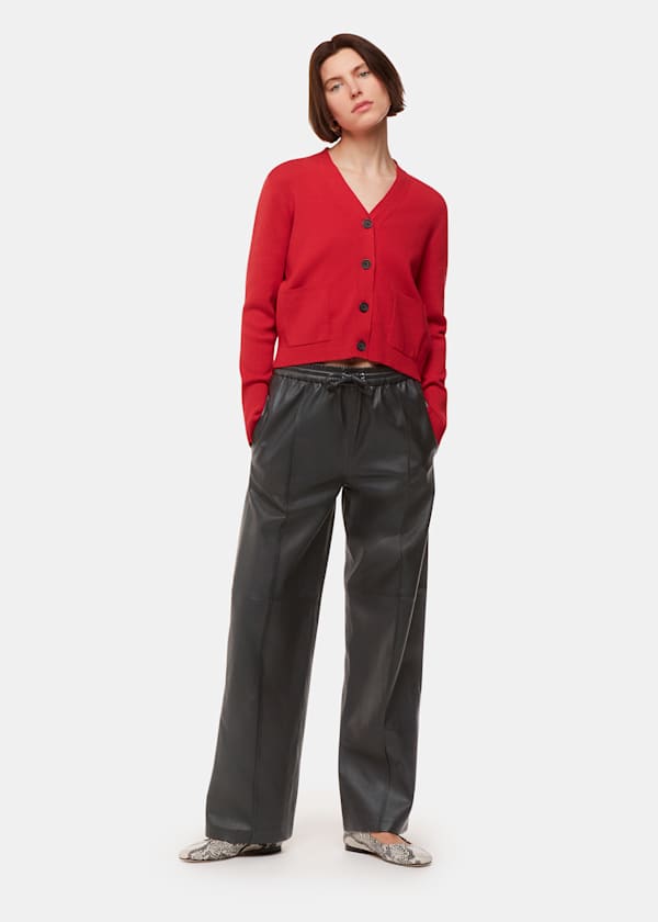 Black Elasticated Leather Pants 