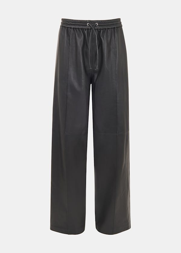 Black Elasticated Leather Pants 