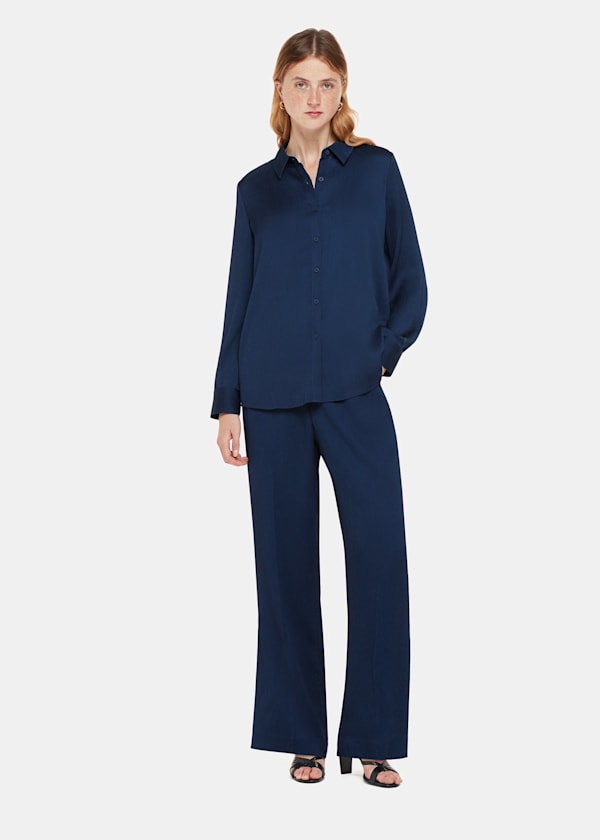 Navy Ellis Satin Pants 