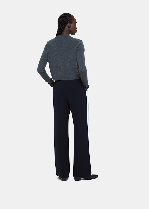 Blue Crepe Side Stripe Pants 