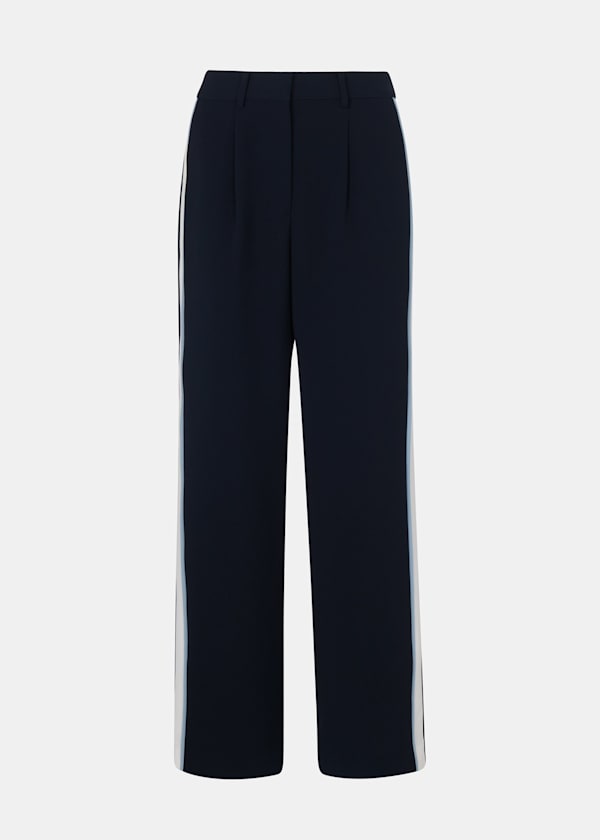 Blue Crepe Side Stripe Trouser
