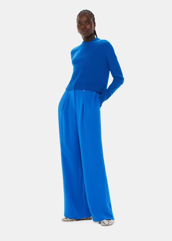 Blue Harper Crepe Wide Leg Pants 