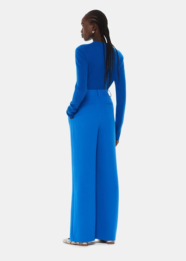 Blue Harper Crepe Wide Leg Pants 