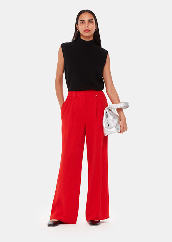Red Harper Crepe Wide Leg Pants 