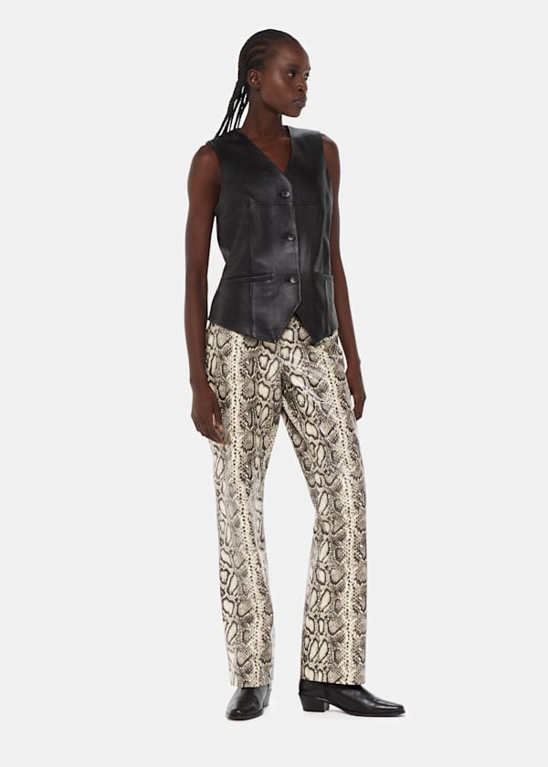 Snake Print Leather Trousers