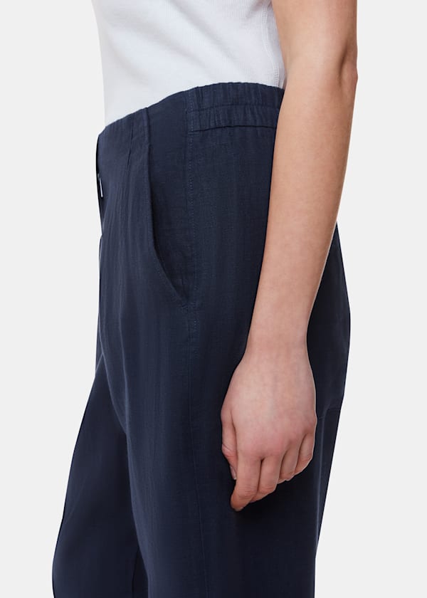 Navy Linen Barrel Leg Trouser