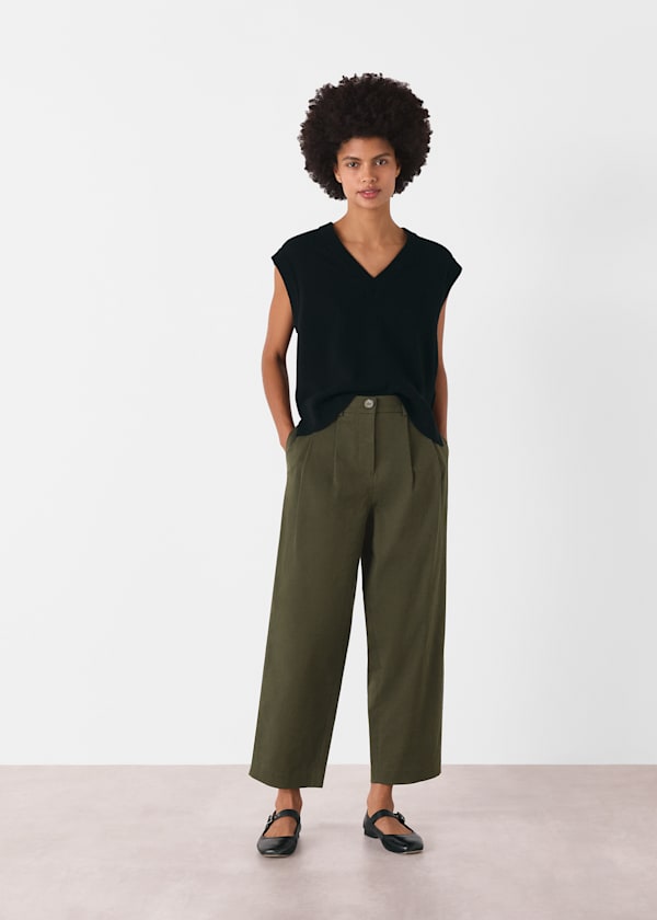 Khaki Bethany Barrel Leg Pants 