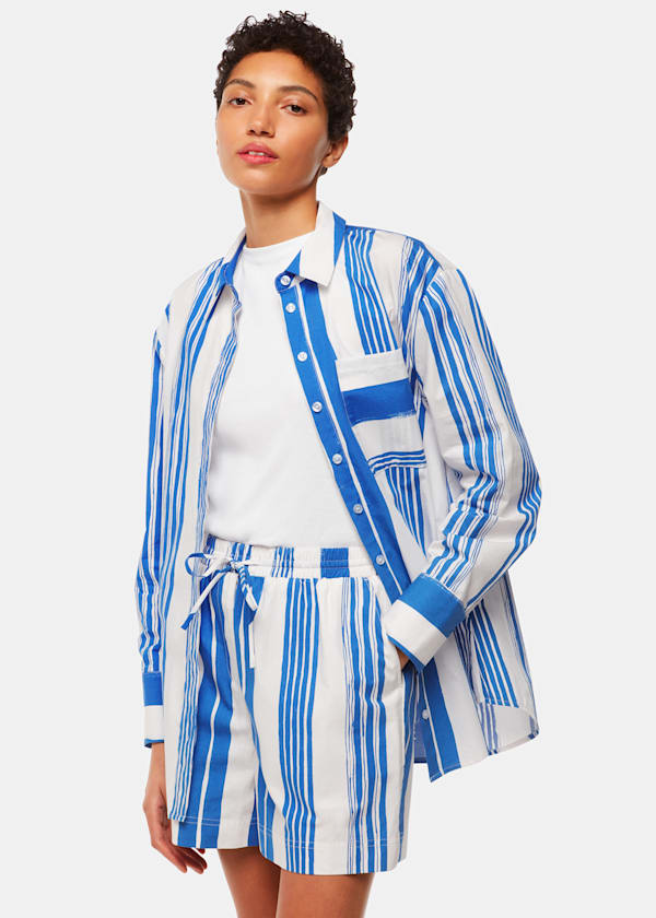 Blue Painted Stripe Shorts