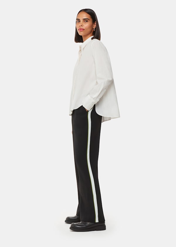 Black Crepe Side Stripe Pants 