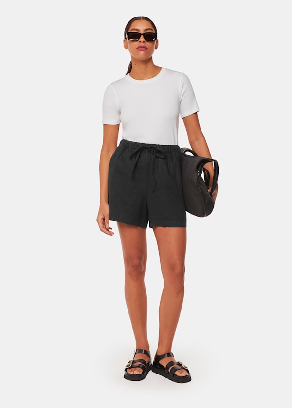 Black Linen Elasticated Short
