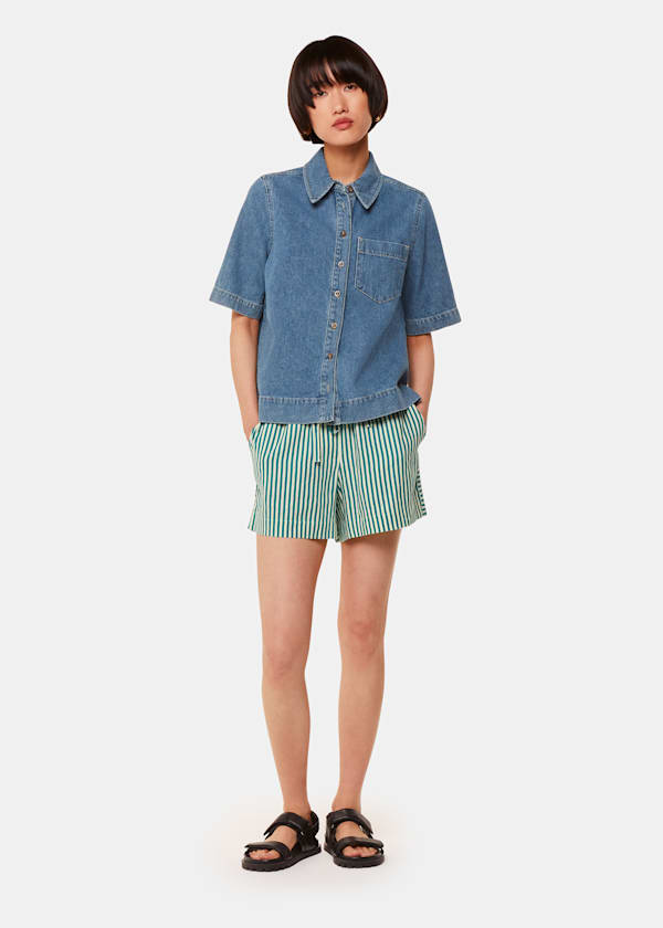 Green Stripe Linen Blend Short