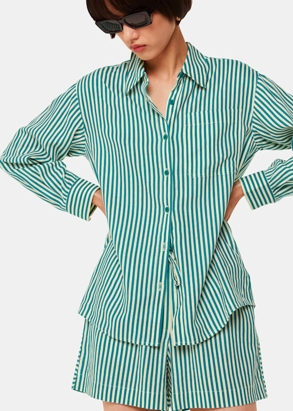 Green Stripe Linen Blend Short