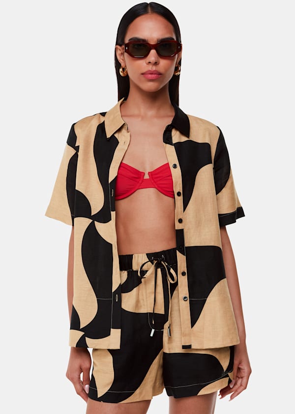 Black Swirl Linen Blend Short