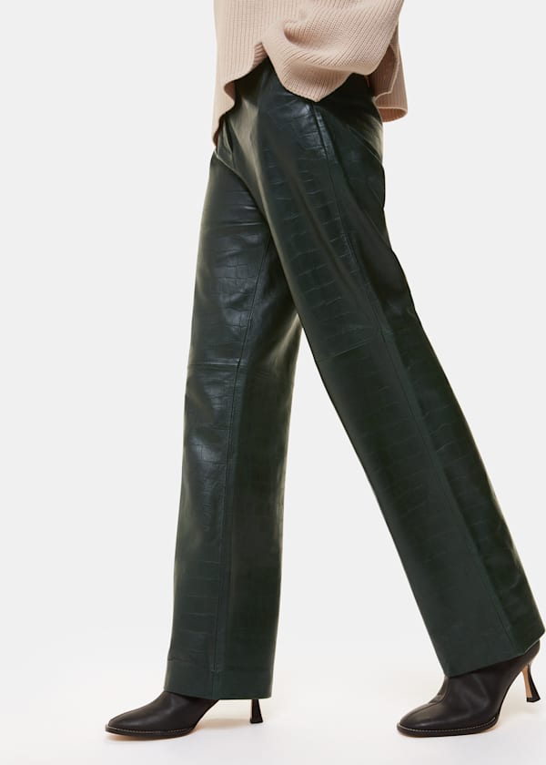 Dark Green Delia Croc Leather Trouser