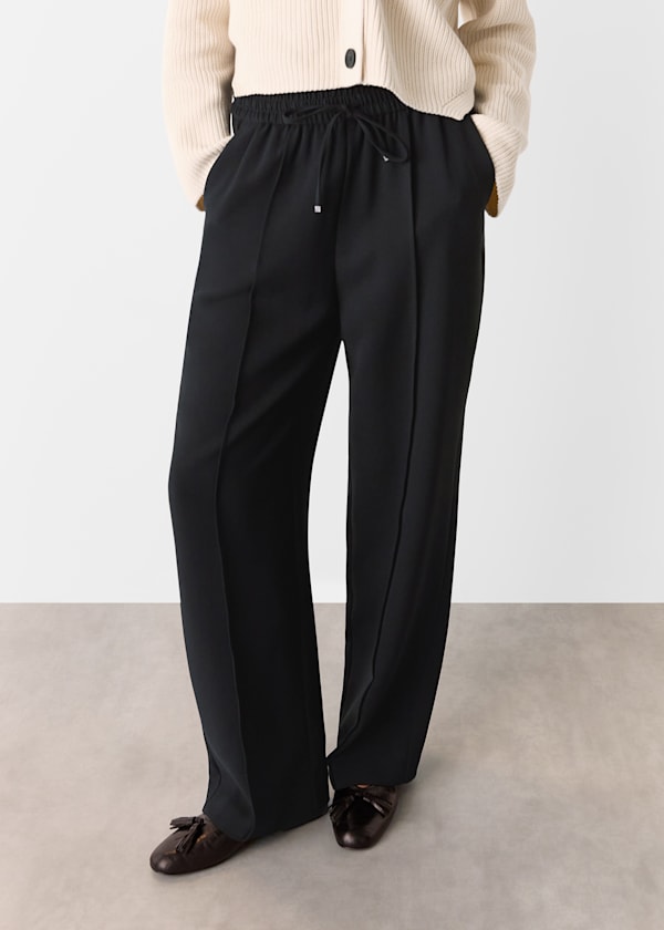 Black Drawstring Waist Crepe Pants