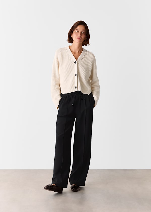 Black Drawstring Waist Crepe Pants
