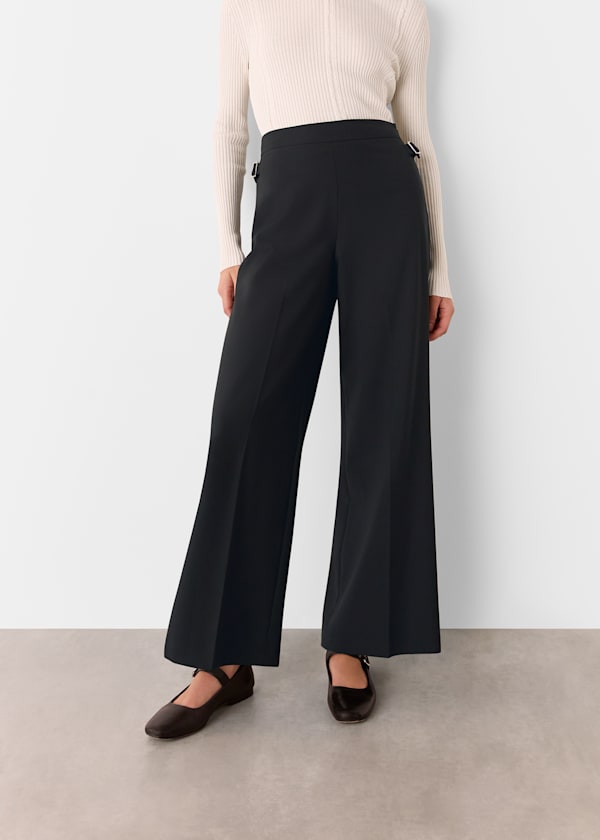 Black Wool Blend Tab Detail Trouser