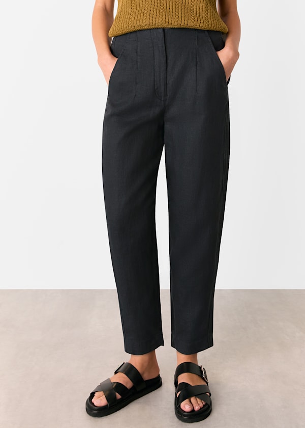 Black Linen Barrel Leg Trouser
