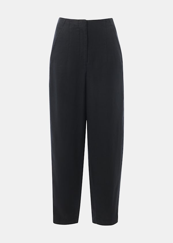 Black Linen Barrel Leg Trouser