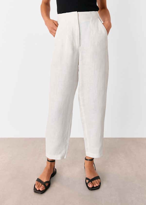 White Linen Barrel Leg Trouser