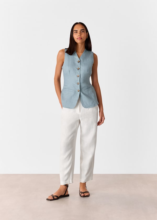 White Linen Barrel Leg Trouser