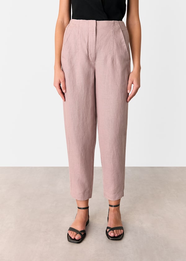 Dusty Pink Linen Barrel Leg Pants 