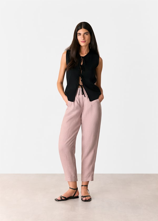 Dusty Pink Linen Barrel Leg Pants 