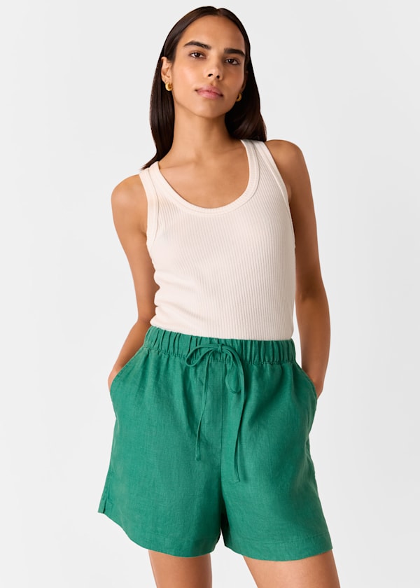 Green Linen Elasticated Short