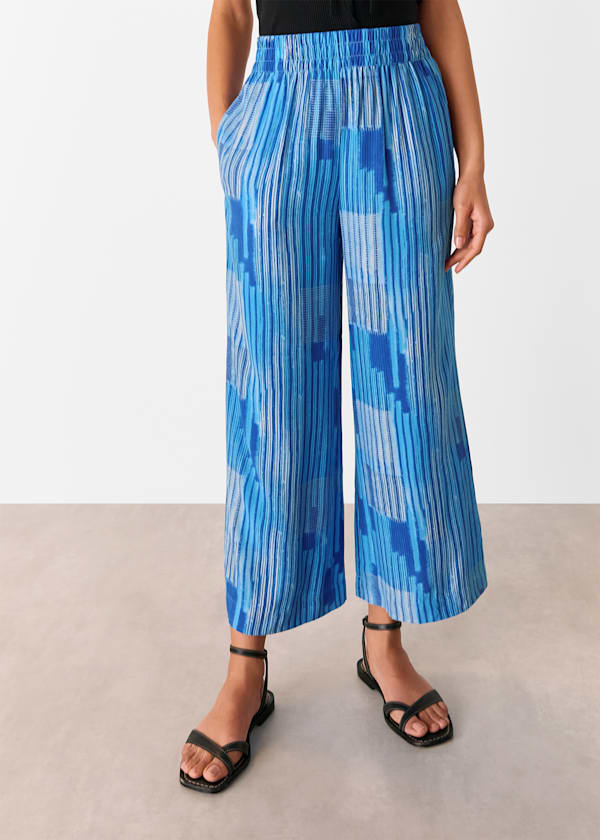 Blue Stripe Print Cropped Pants 