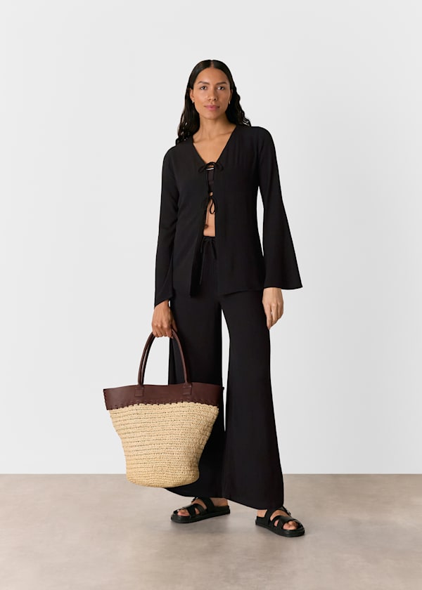 Black Tie Front Beach Pants 