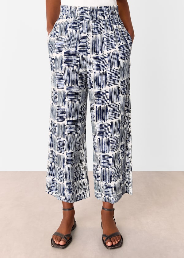 Navy Hatch Squares Cropped Trouser