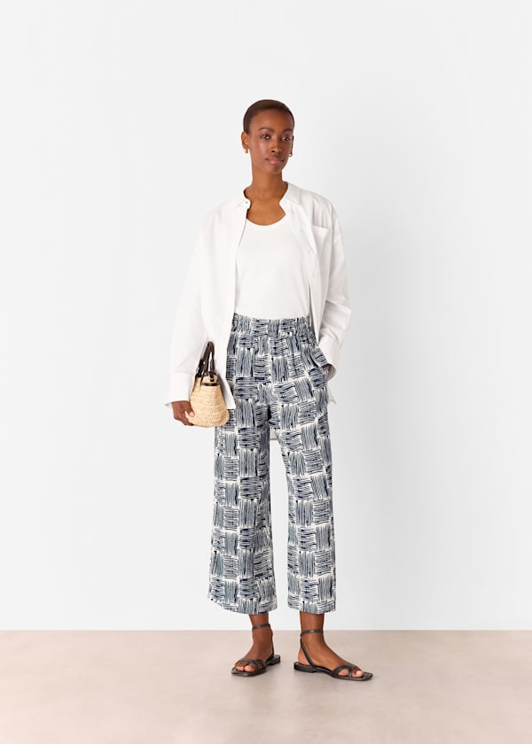 Navy Hatch Squares Cropped Trouser