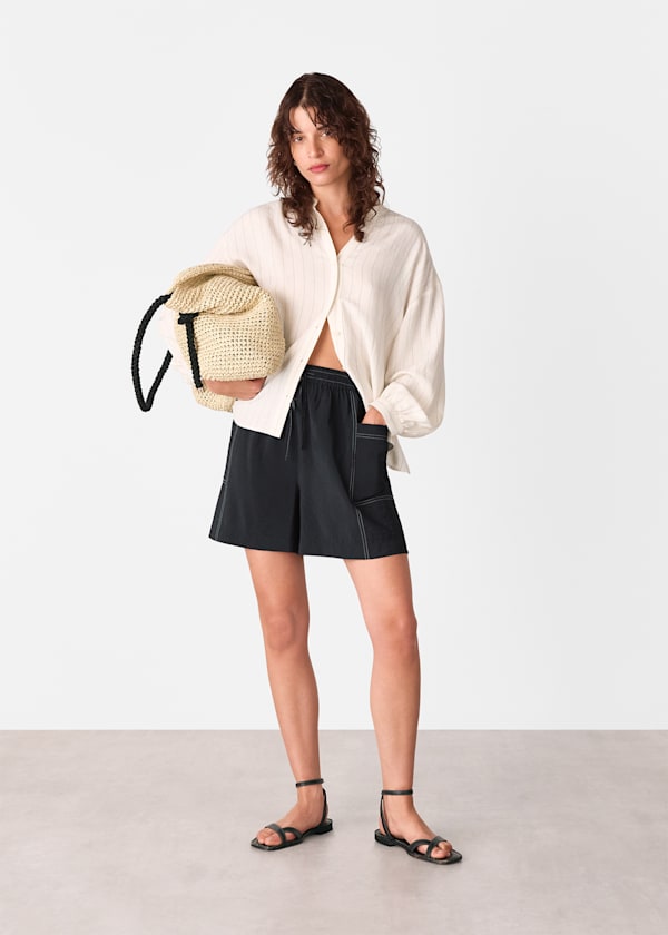 Black Contrast Stitch Pull On Short