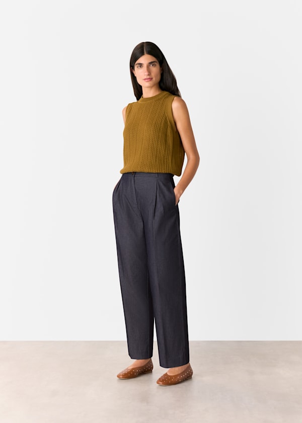 Dark Denim Indigo Barrel Leg Trouser