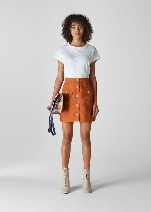 Rust Linen Pocket A Line Skirt