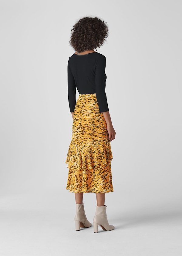 Yellow Ikat Animal Midi Skirt